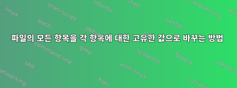 파일의 모든 항목을 각 항목에 대한 고유한 값으로 바꾸는 방법