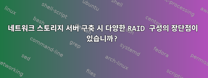 네트워크 스토리지 서버 구축 시 다양한 RAID 구성의 장단점이 있습니까?