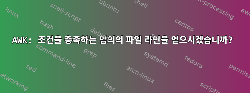 AWK: 조건을 충족하는 임의의 파일 라인을 얻으시겠습니까?