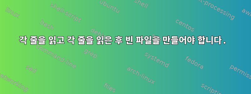 각 줄을 읽고 각 줄을 읽은 후 빈 파일을 만들어야 합니다.