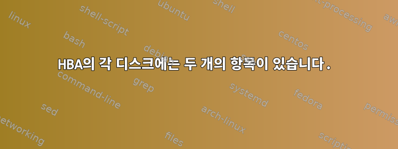 HBA의 각 디스크에는 두 개의 항목이 있습니다.