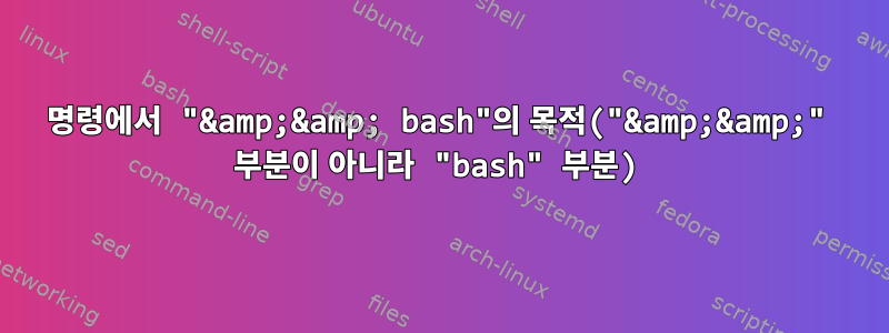 명령에서 "&amp;&amp; bash"의 목적("&amp;&amp;" 부분이 아니라 "bash" 부분)