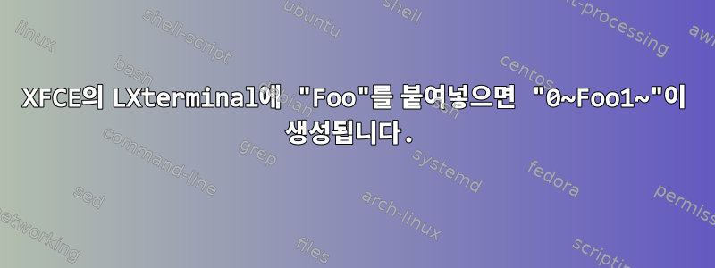 XFCE의 LXterminal에 "Foo"를 붙여넣으면 "0~Foo1~"이 생성됩니다.