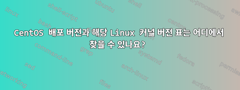 CentOS 배포 버전과 해당 Linux 커널 버전 표는 어디에서 찾을 수 있나요?