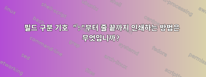 필드 구분 기호 ":"부터 줄 끝까지 인쇄하는 방법은 무엇입니까?