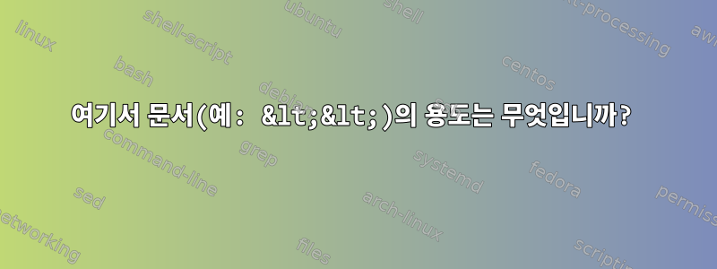 여기서 문서(예: &lt;&lt;)의 용도는 무엇입니까?