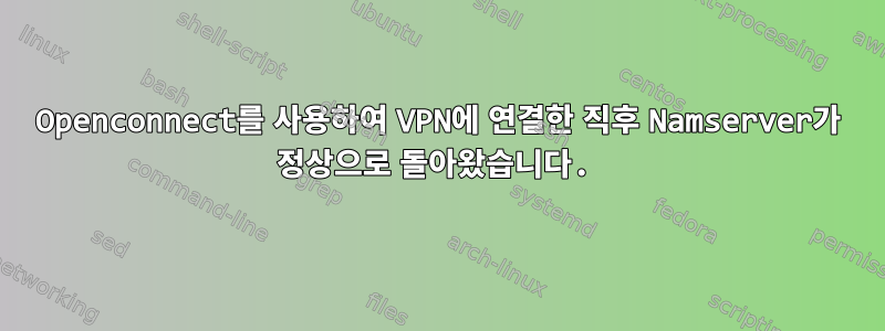 Openconnect를 사용하여 VPN에 연결한 직후 Namserver가 정상으로 돌아왔습니다.