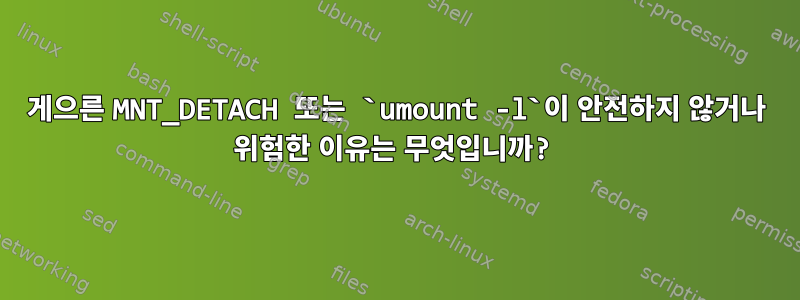 게으른 MNT_DETACH 또는 `umount -l`이 안전하지 않거나 위험한 이유는 무엇입니까?