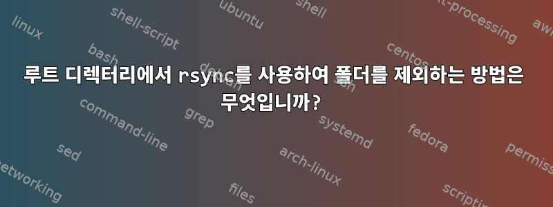 루트 디렉터리에서 rsync를 사용하여 폴더를 제외하는 방법은 무엇입니까?