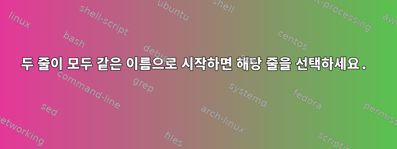 두 줄이 모두 같은 이름으로 시작하면 해당 줄을 선택하세요.