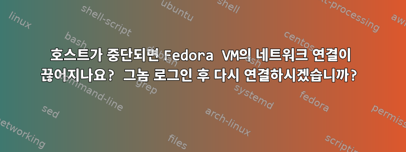 호스트가 중단되면 Fedora VM의 네트워크 연결이 끊어지나요? 그놈 로그인 후 다시 연결하시겠습니까?