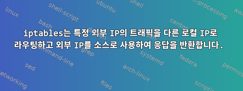 iptables는 특정 외부 IP의 트래픽을 다른 로컬 IP로 라우팅하고 외부 IP를 소스로 사용하여 응답을 반환합니다.