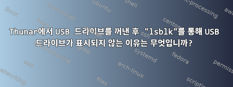 Thunar에서 USB 드라이브를 꺼낸 후 "lsblk"를 통해 USB 드라이브가 표시되지 않는 이유는 무엇입니까?