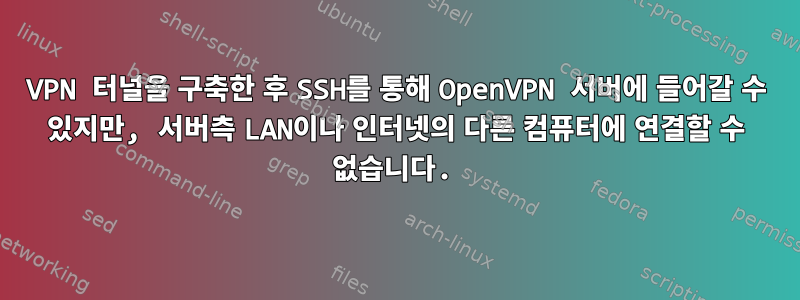 VPN 터널을 구축한 후 SSH를 통해 OpenVPN 서버에 들어갈 수 있지만, 서버측 LAN이나 인터넷의 다른 컴퓨터에 연결할 수 없습니다.