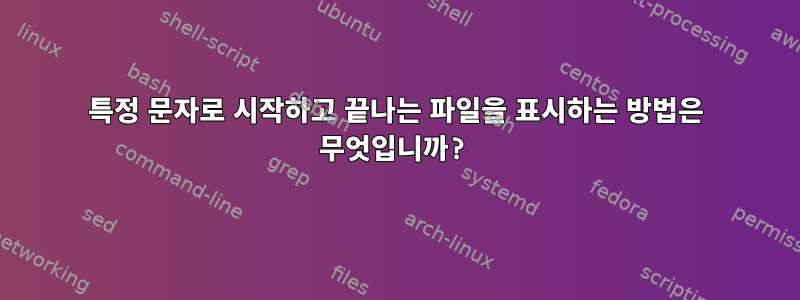 특정 문자로 시작하고 끝나는 파일을 표시하는 방법은 무엇입니까?