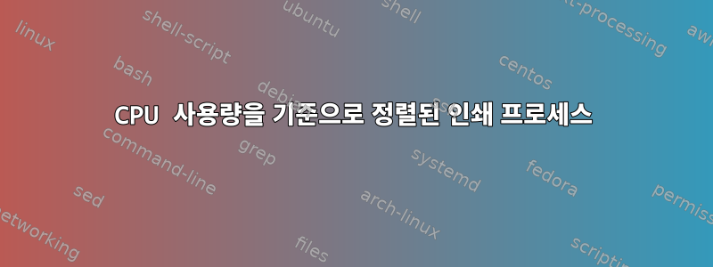 CPU 사용량을 기준으로 정렬된 인쇄 프로세스