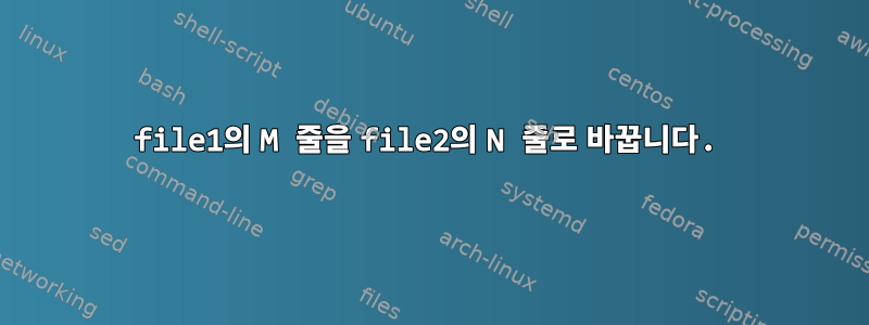 file1의 M 줄을 file2의 N 줄로 바꿉니다.