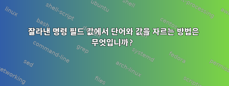 잘라낸 명령 필드 값에서 단어와 값을 자르는 방법은 무엇입니까?