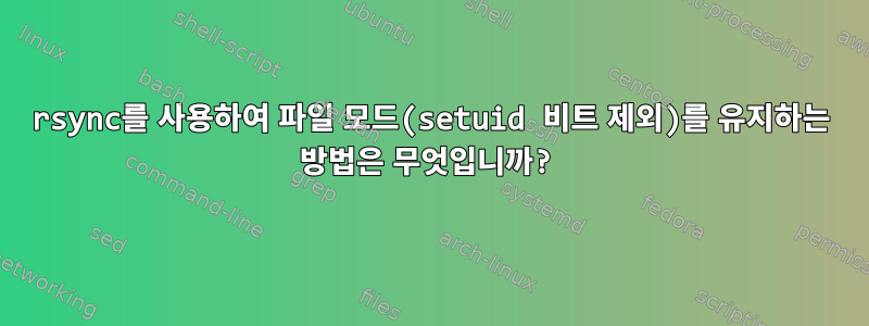 rsync를 사용하여 파일 모드(setuid 비트 제외)를 유지하는 방법은 무엇입니까?