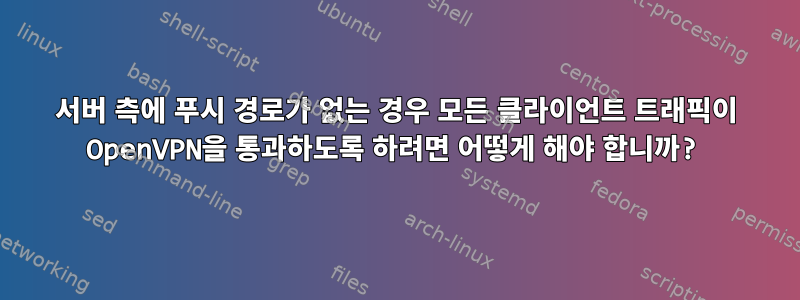 서버 측에 푸시 경로가 없는 경우 모든 클라이언트 트래픽이 OpenVPN을 통과하도록 하려면 어떻게 해야 합니까?