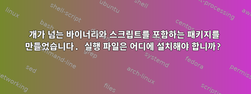 60개가 넘는 바이너리와 스크립트를 포함하는 패키지를 만들었습니다. 실행 파일은 어디에 설치해야 합니까?