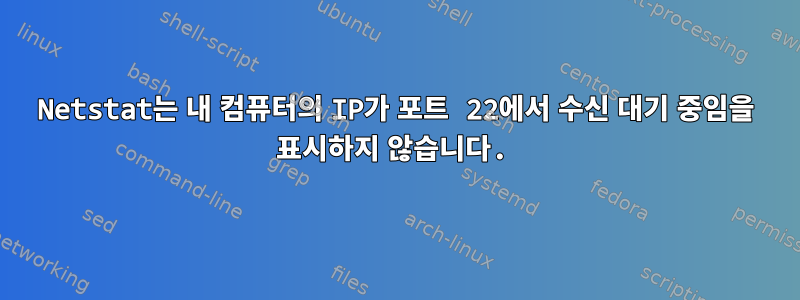 Netstat는 내 컴퓨터의 IP가 포트 22에서 수신 대기 중임을 표시하지 않습니다.