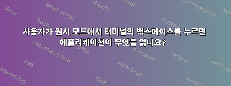 사용자가 원시 모드에서 터미널의 백스페이스를 누르면 애플리케이션이 무엇을 읽나요?