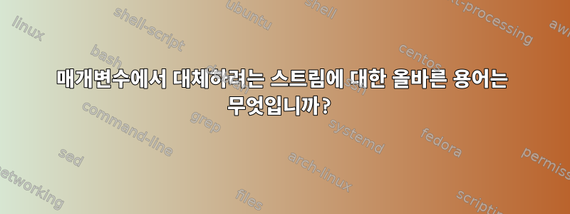 매개변수에서 대체하려는 스트림에 대한 올바른 용어는 무엇입니까?