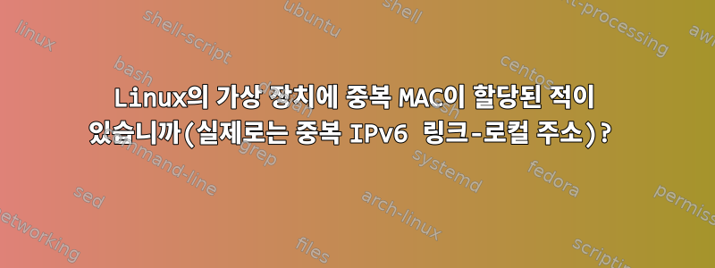 Linux의 가상 장치에 중복 MAC이 할당된 적이 있습니까(실제로는 중복 IPv6 링크-로컬 주소)?