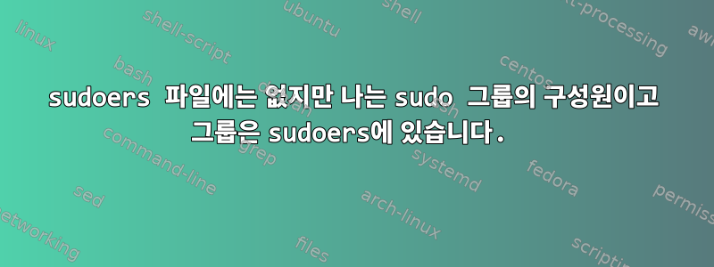 sudoers 파일에는 없지만 나는 sudo 그룹의 구성원이고 그룹은 sudoers에 있습니다.