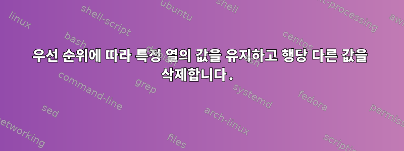 우선 순위에 따라 특정 열의 값을 유지하고 행당 다른 값을 삭제합니다.