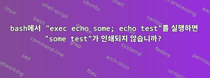 bash에서 "exec echo some; echo test"를 실행하면 "some test"가 인쇄되지 않습니까?