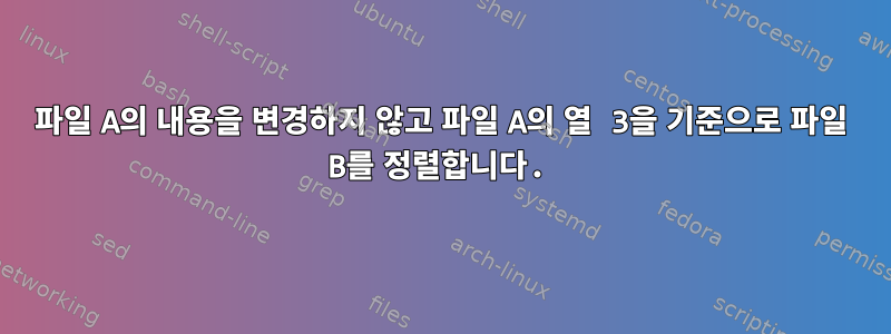 파일 A의 내용을 변경하지 않고 파일 A의 열 3을 기준으로 파일 B를 정렬합니다.