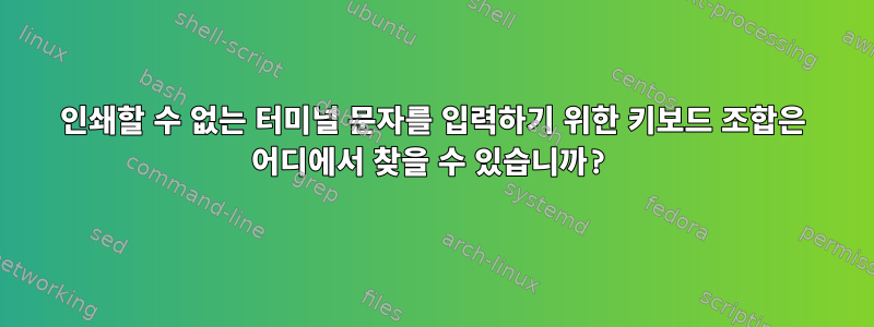 인쇄할 수 없는 터미널 문자를 입력하기 위한 키보드 조합은 어디에서 찾을 수 있습니까?