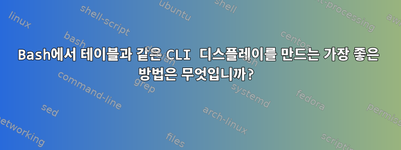 Bash에서 테이블과 같은 CLI 디스플레이를 만드는 가장 좋은 방법은 무엇입니까?