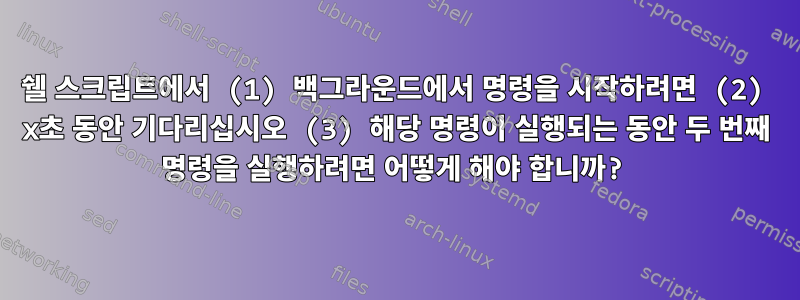 쉘 스크립트에서 (1) 백그라운드에서 명령을 시작하려면 (2) x초 동안 기다리십시오 (3) 해당 명령이 실행되는 동안 두 번째 명령을 실행하려면 어떻게 해야 합니까?