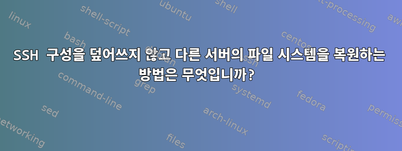 SSH 구성을 덮어쓰지 않고 다른 서버의 파일 시스템을 복원하는 방법은 무엇입니까?