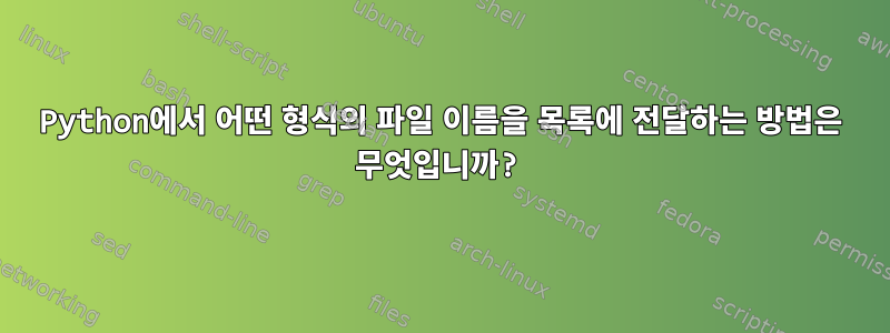 Python에서 어떤 형식의 파일 이름을 목록에 전달하는 방법은 무엇입니까?