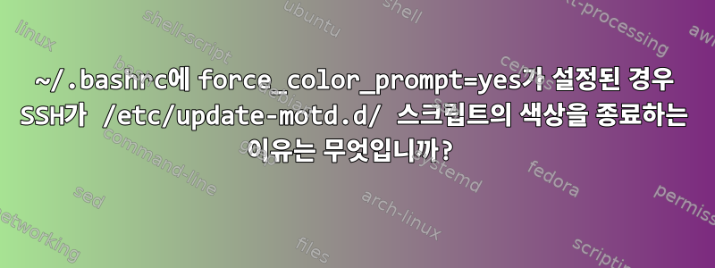 ~/.bashrc에 force_color_prompt=yes가 설정된 경우 SSH가 /etc/update-motd.d/ 스크립트의 색상을 종료하는 이유는 무엇입니까?