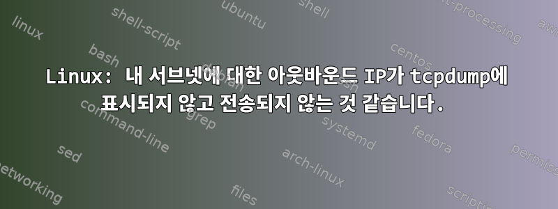 Linux: 내 서브넷에 대한 아웃바운드 IP가 tcpdump에 표시되지 않고 전송되지 않는 것 같습니다.