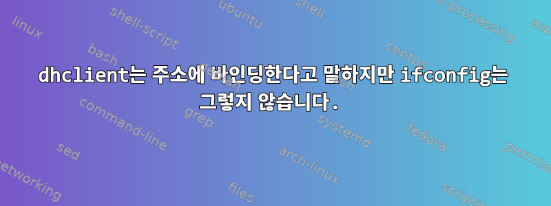 dhclient는 주소에 바인딩한다고 말하지만 ifconfig는 그렇지 않습니다.