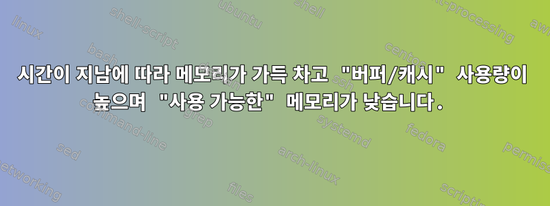 시간이 지남에 따라 메모리가 가득 차고 "버퍼/캐시" 사용량이 높으며 "사용 가능한" 메모리가 낮습니다.