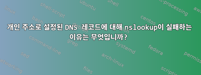 개인 주소로 설정된 DNS 레코드에 대해 nslookup이 실패하는 이유는 무엇입니까?