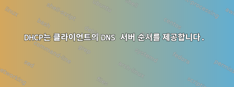 DHCP는 클라이언트의 DNS 서버 순서를 제공합니다.