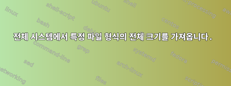 전체 시스템에서 특정 파일 형식의 전체 크기를 가져옵니다.