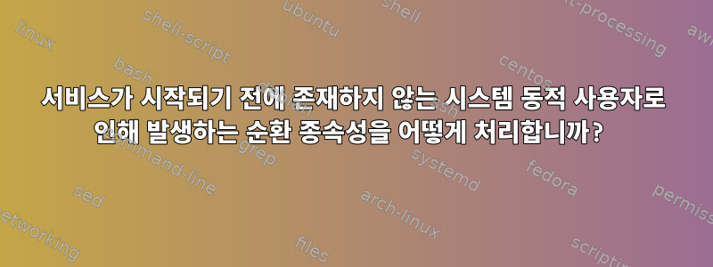 서비스가 시작되기 전에 존재하지 않는 시스템 동적 사용자로 인해 발생하는 순환 종속성을 어떻게 처리합니까?