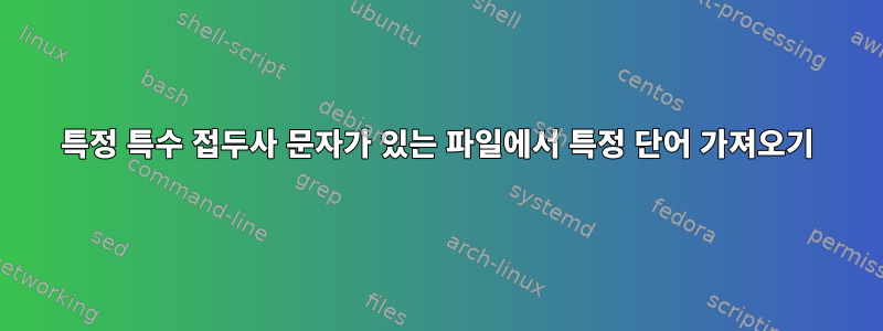 특정 특수 접두사 문자가 있는 파일에서 특정 단어 가져오기