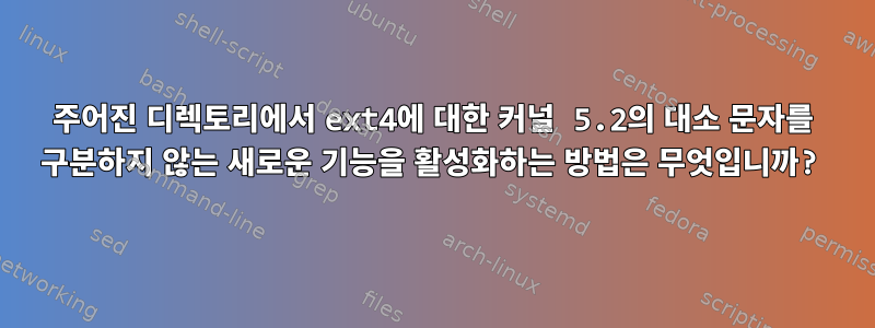 주어진 디렉토리에서 ext4에 대한 커널 5.2의 대소 문자를 구분하지 않는 새로운 기능을 활성화하는 방법은 무엇입니까?