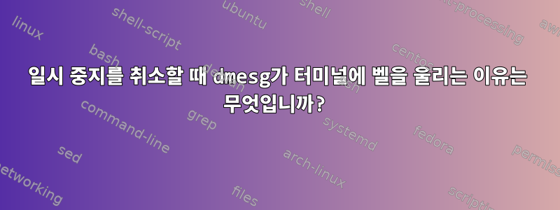 일시 중지를 취소할 때 dmesg가 터미널에 벨을 울리는 이유는 무엇입니까?