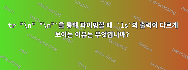 tr "\n" "\n"`을 통해 파이핑할 때 `ls`의 출력이 다르게 보이는 이유는 무엇입니까?